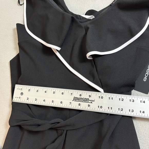 NWT Bebe Black Flutter Sleeve Jumpsuit Medium Ruffle Collar Belted Wide Leg - Picture 12 of 13